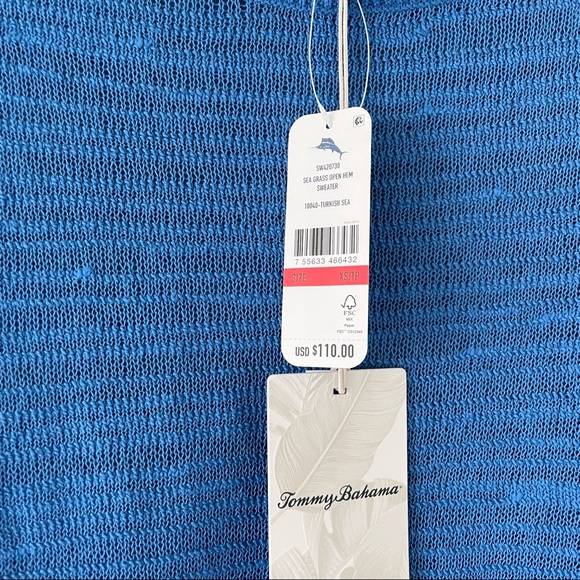 Tommy Bahama Sea Grass Open Hem Burnout Sheer Sweater Turkish Sea Blue NEW - Picture 5 of 5